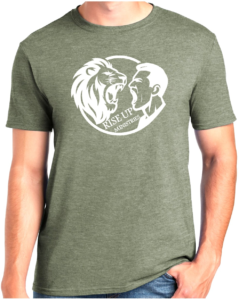 Small - Heather Military Green T-Shirt with White RISE UP Logo