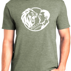 Small - Heather Military Green T-Shirt with White RISE UP Logo